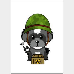 Cute schnauzer is a soldier Posters and Art